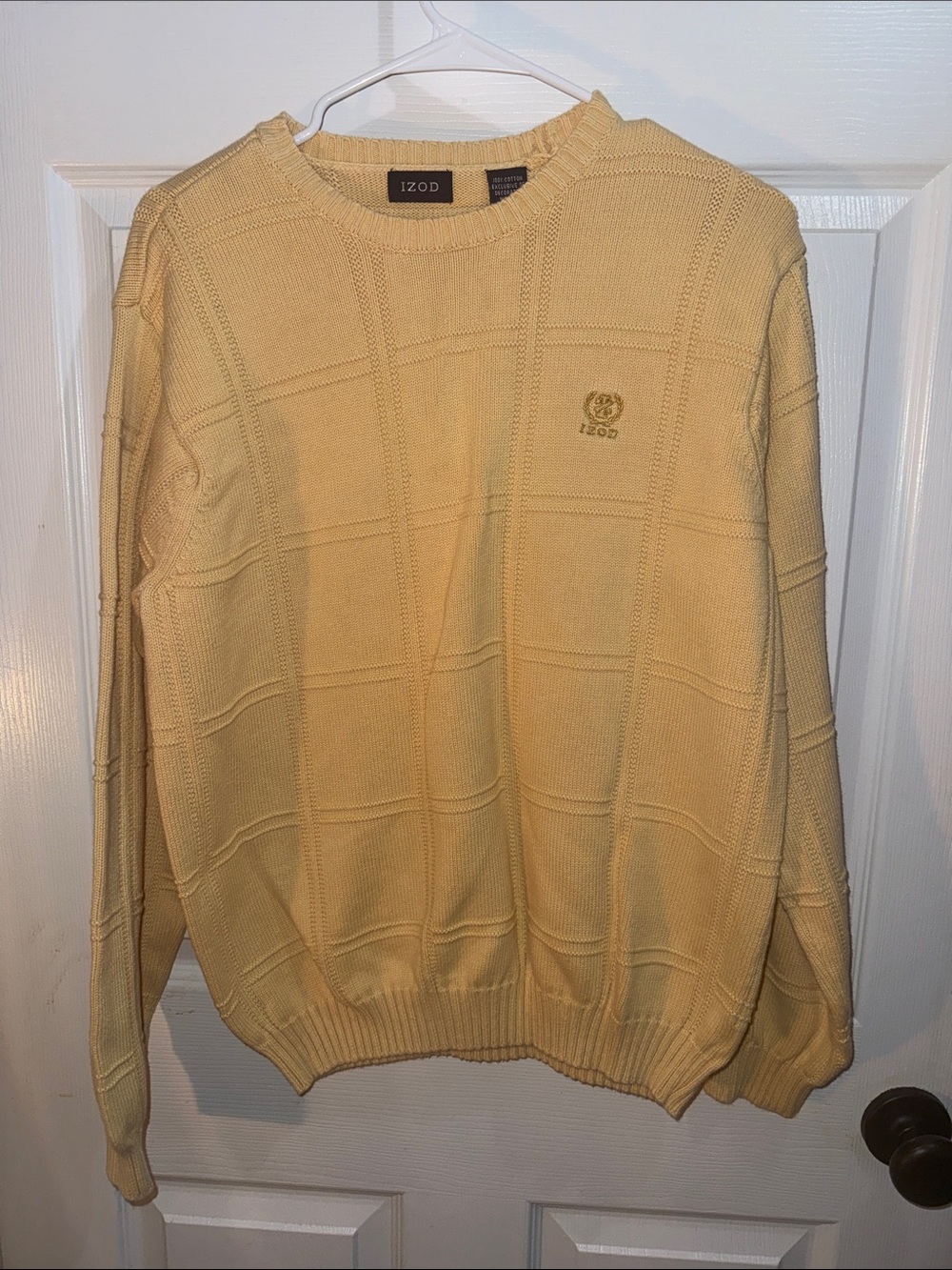 Izod Men's Pale Yellow Crewneck Sweater with Grid Knit